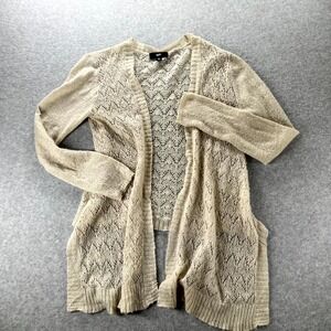 Mossimo Cardigan Sweater Womens XL Beige Textured Ribbed Crochet Knit Open Front